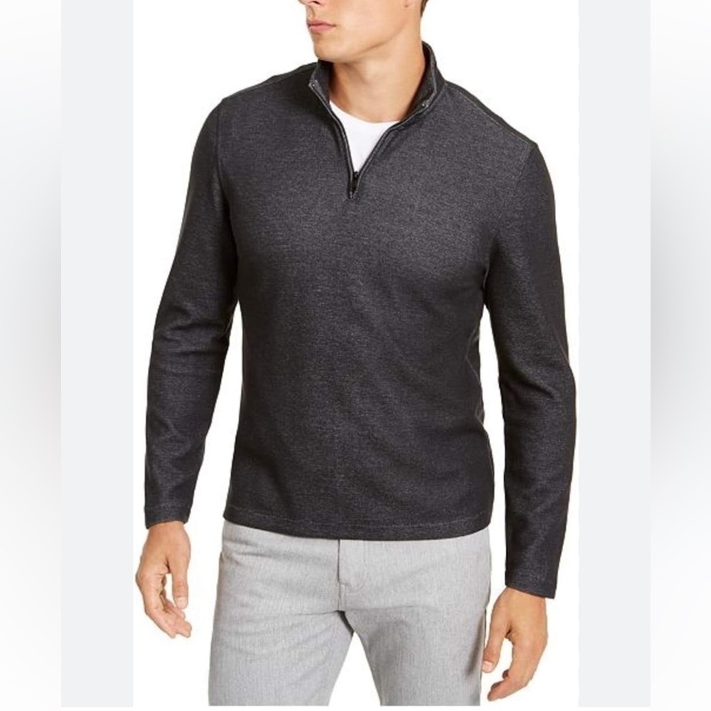 Alfani‎ Quarter Zip Athletic Fit Sweater Knit Top Pullover Gray XL Preppy Y2K